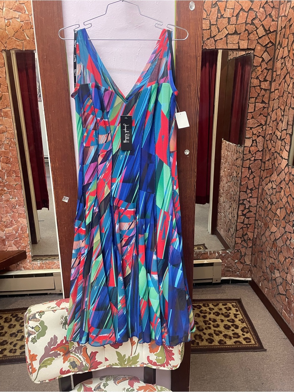 Joseph Ribkoff Multi-Color V-Neck Midi Dress